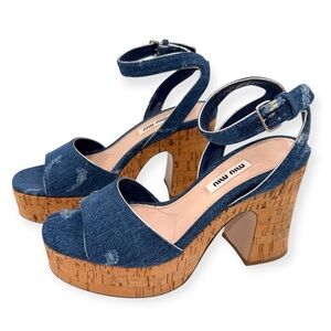 Miu Miu Denim Platform Cork Sandals | Size 36